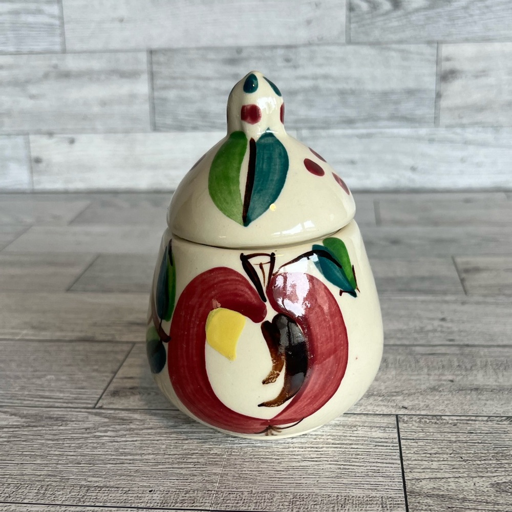 Purinton Pottery 1940's Hand Painted Apple‎ Sugar Bowl 5” Tall